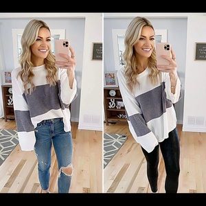 Pink Lily Grey & White block sweater